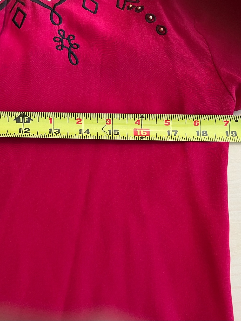 Red Embroidered Collared Button-Up Top - Picture 8 of 12